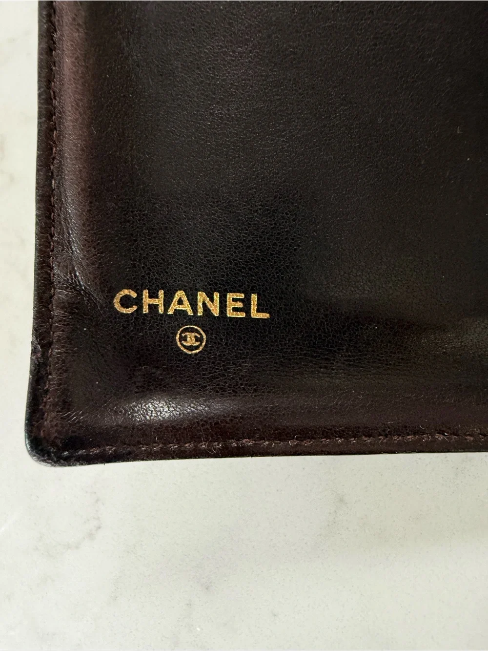 CHANEL Dark Brown Quilted Caviar Leather Wallet with CC Logo